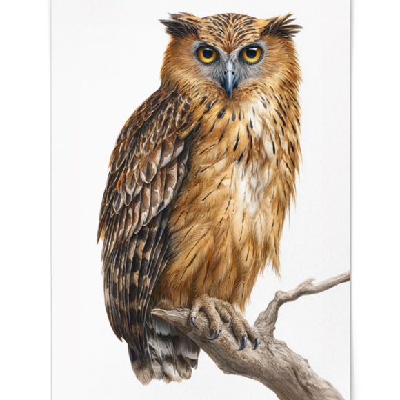Watercolor Buffy Fish Owl Portrait Wall Art Print Poster, Unframed - Exotic - Picture 2 of 6